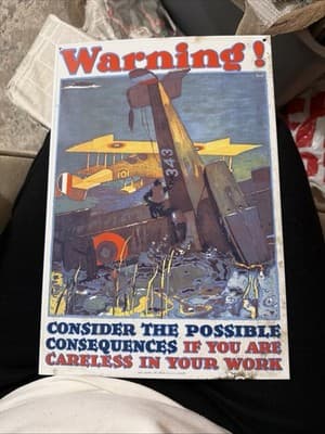 Porcelain On Steel Sign Ande Rooney AVIATION WARNING AMERICANA 1988