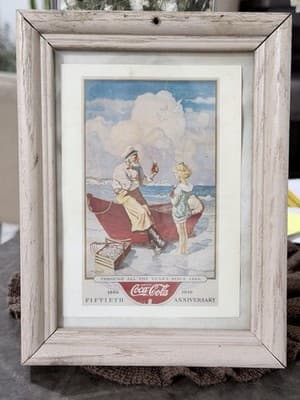 Vintage Coca-Cola N.C. Wyeth 50th Anniversary Print 1886–1936 Wood Frame 6x8