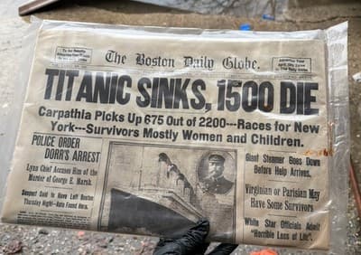 Titanic Sinks 1500 Die The Boston Daily Globe April 16 1912 Reproduction - Thumbnail 2