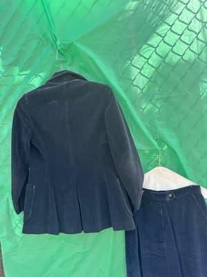 Saks Fifth Avenue Corduroy Suit Set Blazer Skirt Navy Women M - Thumbnail 12