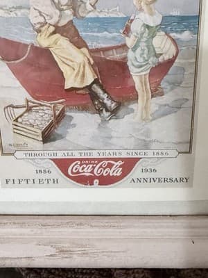 Vintage Coca-Cola N.C. Wyeth 50th Anniversary Print 1886–1936 Wood Frame 6x8 - Thumbnail 2