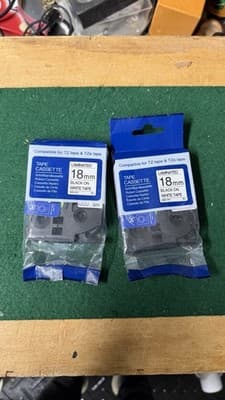 2x 18mm Black on White Label Tape TZ TZe Compatible for Brother
