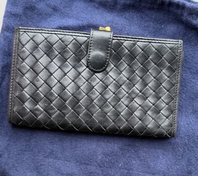 Bottega Veneta Black Intrecciato Leather Long Wallet Italy