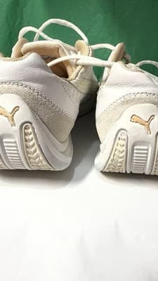 PUMA White Leather Sneakers Women US 6 EU 36 Gold Logo Lace Up - Thumbnail 6