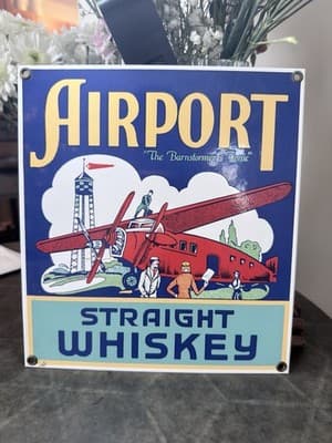 Airport Whiskey Vintage Look Advertising Metal Sign 9 x 8