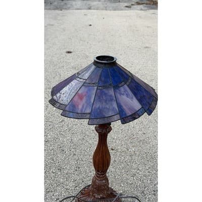 Tiffany Style Stained Purple Blue Slag Glass Style Shade Ornate Resin Base - Thumbnail 3