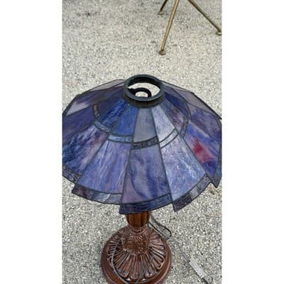 Tiffany Style Stained Purple Blue Slag Glass Style Shade Ornate Resin Base - Thumbnail 6