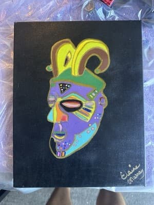 Elaine Murray Original Abstract Mask Painting Acrylic on Canvas Signed - Thumbnail 2