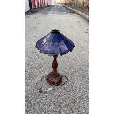 Tiffany Style Stained Purple Blue Slag Glass Style Shade Ornate Resin Base