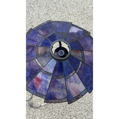 Tiffany Style Stained Purple Blue Slag Glass Style Shade Ornate Resin Base - Thumbnail 7