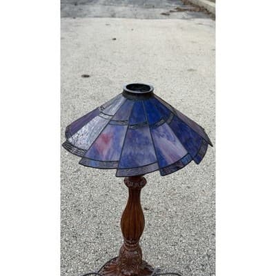 Tiffany Style Stained Purple Blue Slag Glass Style Shade Ornate Resin Base - Thumbnail 4