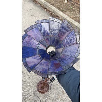Tiffany Style Stained Purple Blue Slag Glass Style Shade Ornate Resin Base - Thumbnail 8
