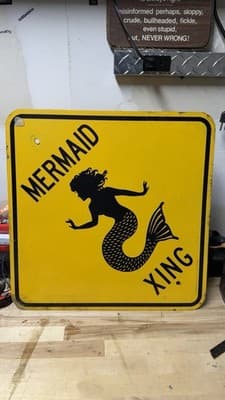 Vintage Mermaid Xing Metal Road Sign Yellow 18x18 1993 Nautical Decor - Thumbnail 2