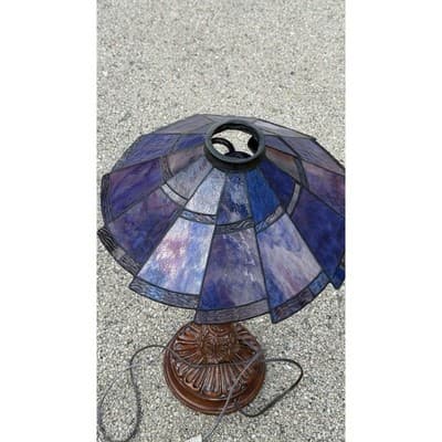 Tiffany Style Stained Purple Blue Slag Glass Style Shade Ornate Resin Base - Thumbnail 5