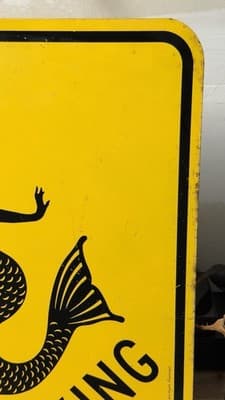 Vintage Mermaid Xing Metal Road Sign Yellow 18x18 1993 Nautical Decor - Thumbnail 5