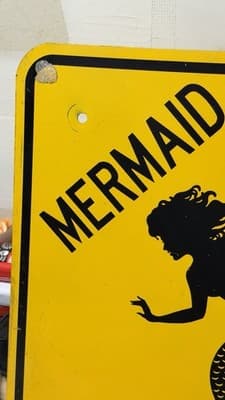 Vintage Mermaid Xing Metal Road Sign Yellow 18x18 1993 Nautical Decor - Thumbnail 6