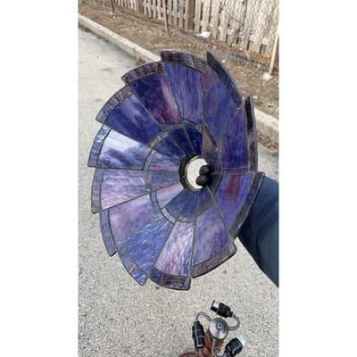 Tiffany Style Stained Purple Blue Slag Glass Style Shade Ornate Resin Base - Thumbnail 9