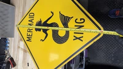 Vintage Mermaid Xing Metal Road Sign Yellow 18x18 1993 Nautical Decor - Thumbnail 9