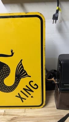 Vintage Mermaid Xing Metal Road Sign Yellow 18x18 1993 Nautical Decor - Thumbnail 3