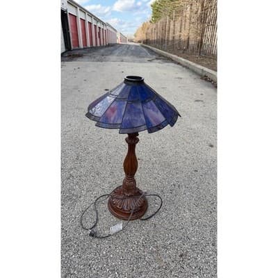 Tiffany Style Stained Purple Blue Slag Glass Style Shade Ornate Resin Base - Thumbnail 2
