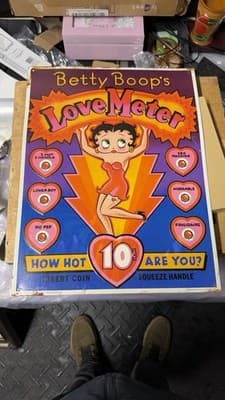 Vintage Betty Boop Love Meter Metal Sign Arcade Game Panel 1991