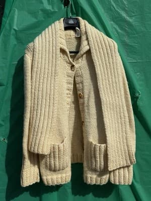 Hand Knit Wool Cardigan S Cream Chunky Button Sweater