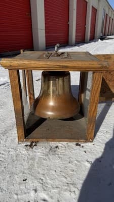 Antique Bronze Bell in Wooden Frame – Vintage Industrial / Nautical Style