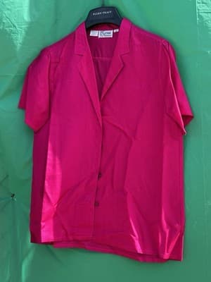 ENAR 100% Silk Blouse Pink Size 6 Button Front Short Sleeve Vintage
