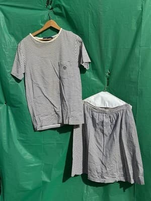 Ralph Lauren Striped Set Top Skirt Women Size M Cotton Navy White Casual Outfit