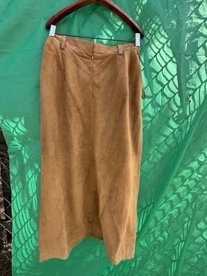 Dennis Basso Faux Suede Wrap Skirt Tan Size L Midi Belted - Thumbnail 5