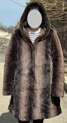 Dennis Basso Faux Fur Coat Women Hooded Brown Soft Plush Winter Coat Size XL