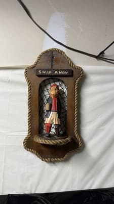 Vintage Nautical “Ship Ahoy” Sailor Wall Decor Shadow Box Wood Rope