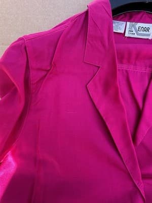 ENAR 100% Silk Blouse Pink Size 6 Button Front Short Sleeve Vintage - Thumbnail 6