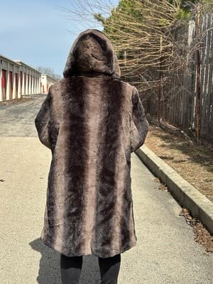 Dennis Basso Faux Fur Coat Women Hooded Brown Soft Plush Winter Coat Size XL - Thumbnail 5