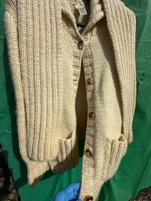 Hand Knit Wool Cardigan S Cream Chunky Button Sweater - Thumbnail 3