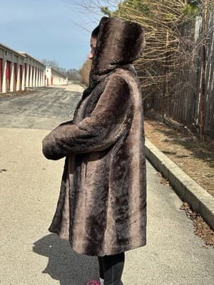 Dennis Basso Faux Fur Coat Women Hooded Brown Soft Plush Winter Coat Size XL - Thumbnail 4