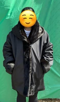Dennis Basso Reversible Coat Faux Fur Wool Blend Black Gray L XL Luxury Hooded - Thumbnail 6