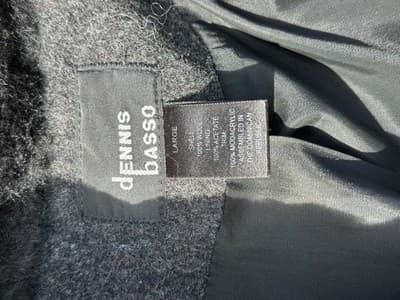 Dennis Basso Reversible Coat Faux Fur Wool Blend Black Gray L XL Luxury Hooded - Thumbnail 5