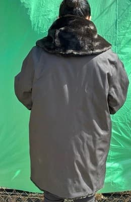 Dennis Basso Reversible Coat Faux Fur Wool Blend Black Gray L XL Luxury Hooded - Thumbnail 8