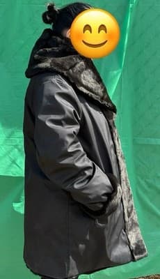 Dennis Basso Reversible Coat Faux Fur Wool Blend Black Gray L XL Luxury Hooded - Thumbnail 7