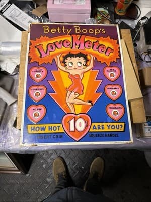 Vintage Betty Boop Love Meter Metal Sign Arcade Game Panel 1991 - Thumbnail 2