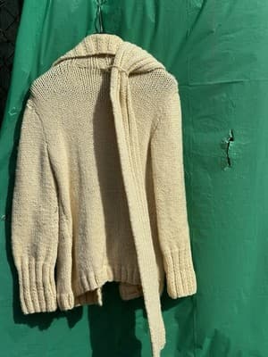 Hand Knit Wool Cardigan S Cream Chunky Button Sweater - Thumbnail 5