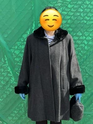 Dennis Basso Reversible Coat Faux Fur Wool Blend Black Gray L XL Luxury Hooded - Thumbnail 2