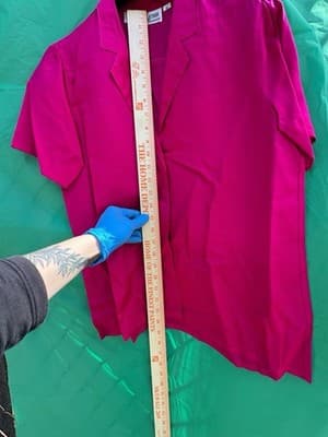 ENAR 100% Silk Blouse Pink Size 6 Button Front Short Sleeve Vintage - Thumbnail 3