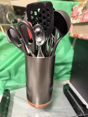 Mixed Brand Kitchen Utensil Set w/ Holder – Silicone Tools, Whisk, Shears - Thumbnail 2