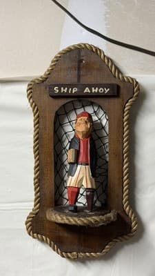 Vintage Nautical “Ship Ahoy” Sailor Wall Decor Shadow Box Wood Rope - Thumbnail 3