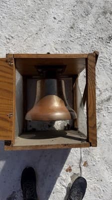 Antique Bronze Bell in Wooden Frame – Vintage Industrial / Nautical Style - Thumbnail 2