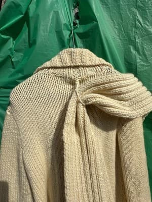 Hand Knit Wool Cardigan S Cream Chunky Button Sweater - Thumbnail 6