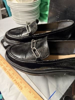 Black Patent Loafers Chunky Sole Women’s Shoes Size 9.5M - Thumbnail 2