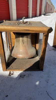 Antique Bronze Bell in Wooden Frame – Vintage Industrial / Nautical Style - Thumbnail 5